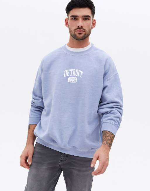 New Look sweat with Detroit print in blue grey