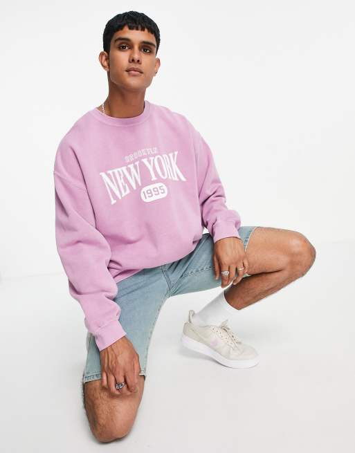 New Look sweat with New York print in purple overdye | ASOS