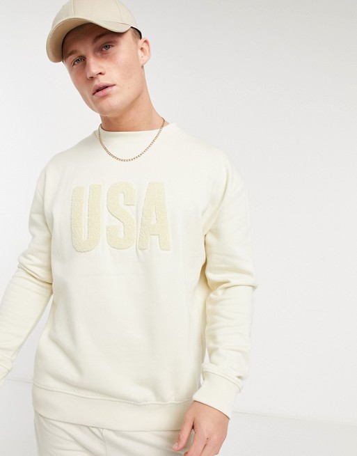 New Look sweat with USA boucle print