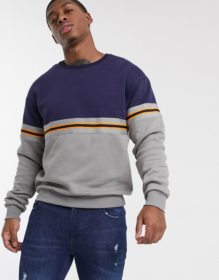 New Look - Sweater met kleurvlak en ronde hals met biezen in marineblauw