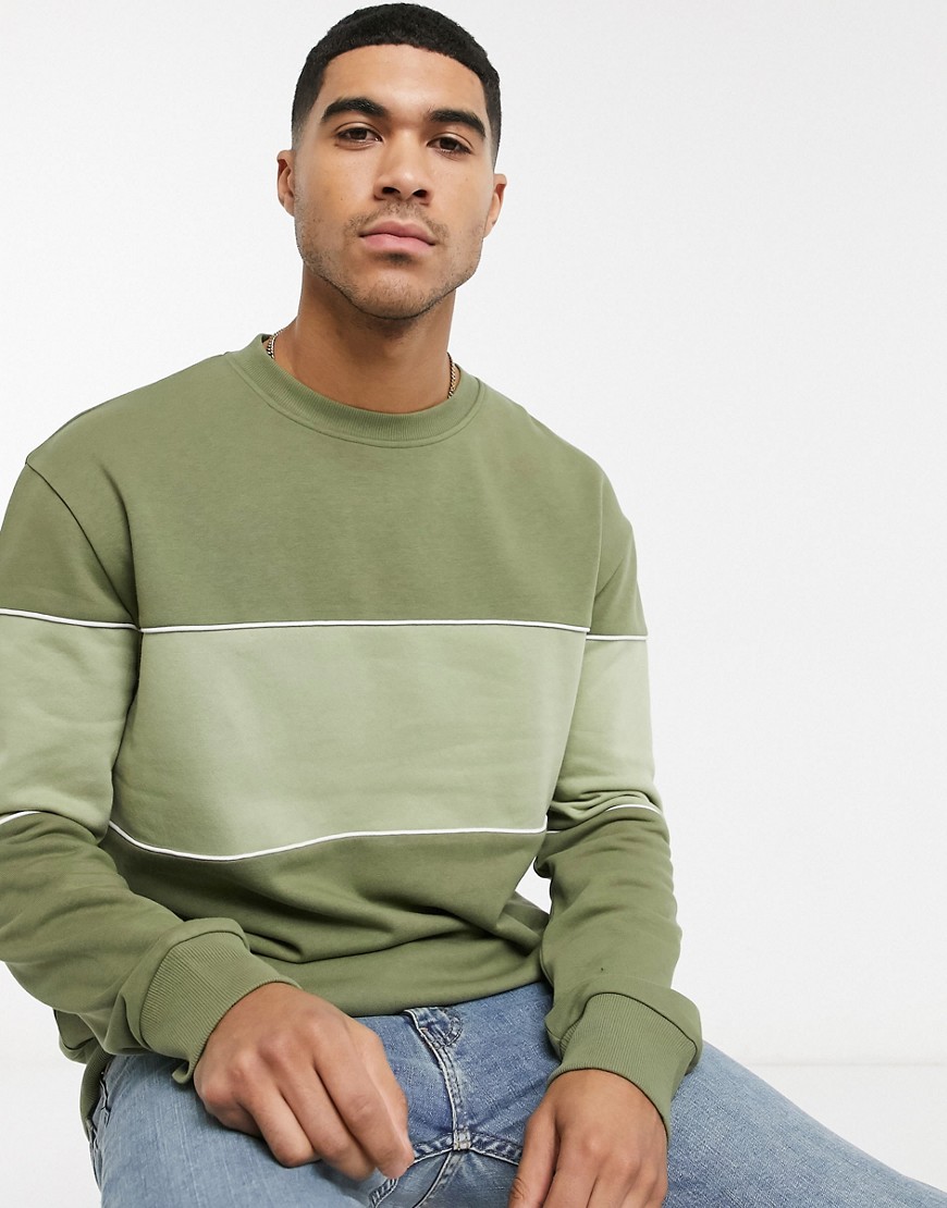 New Look - Sweater met kleurvlak in het midden en gekleurd randje in kaki-Groen