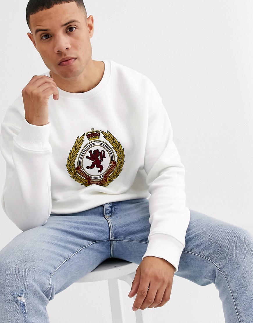 New Look - Sweater met ronde hals en geborduurd logo in wit