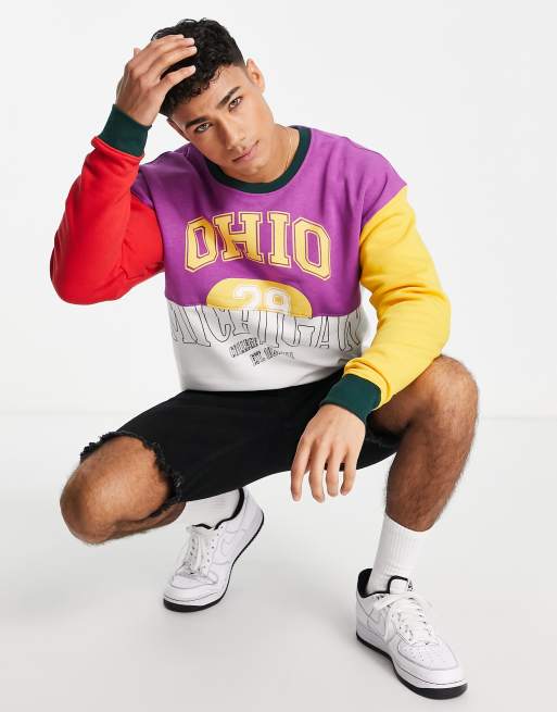 New Look - Sweatshirt in collegestijl met kleurvlakken in multi