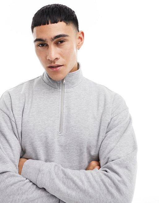 New Look – Sweatshirt in meliertem Grau mit Stehkragen