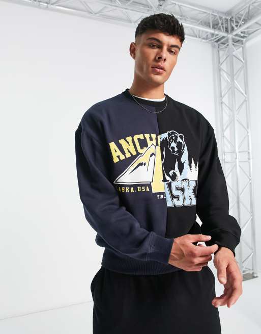 New Look – Sweatshirt in Schwarz mit geteiltem Alaska-Print