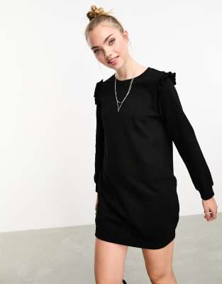 New Look - Sweatshirt-Kleid in Schwarz mit Rüschenärmeln