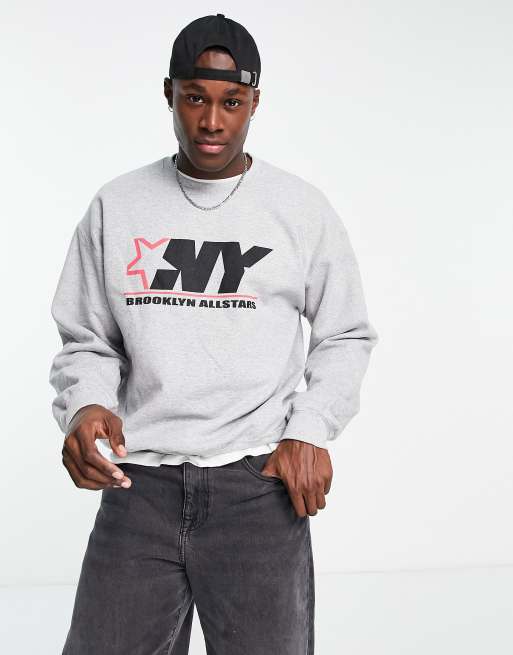 New Look - Sweatshirt met 'NY'-print in grijs