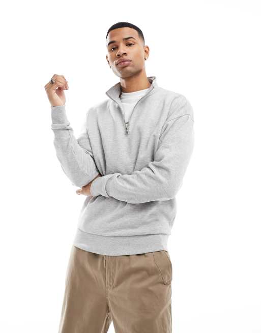 New Look - Sweatshirt met opstaande boord en 1/4 rits in gemêleerd grijs