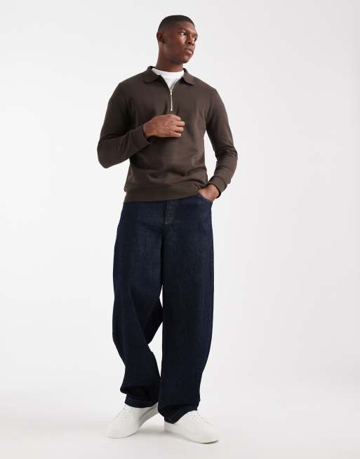 New Look - Sweatshirt met polokraag en korte rits in donkerbruin, 2 van 5