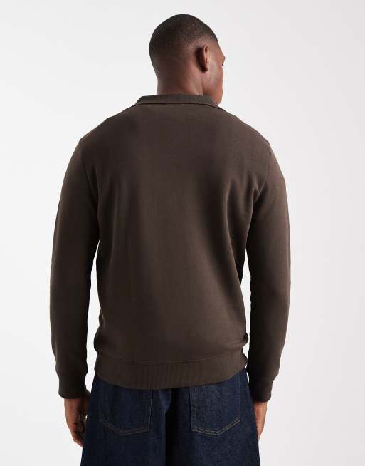 New Look - Sweatshirt met polokraag en korte rits in donkerbruin, 3 van 5