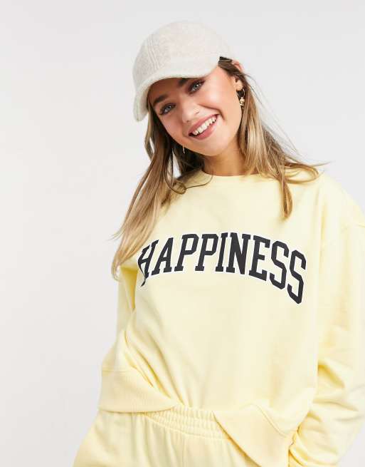 New Look – Sweatshirt mit „Happiness”-Slogan in Hellgelb, Kombiteil, 3 von 4