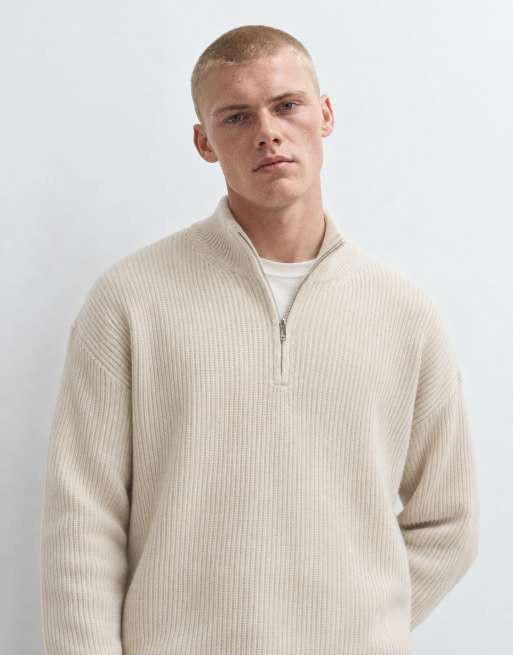 New Look sweter o splocie rybackim z krótkim zamkiem, kremowy, 10 z 10