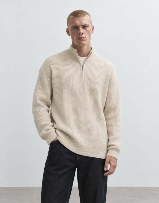 New Look sweter o splocie rybackim z krótkim zamkiem, kremowy, 8 z 10
