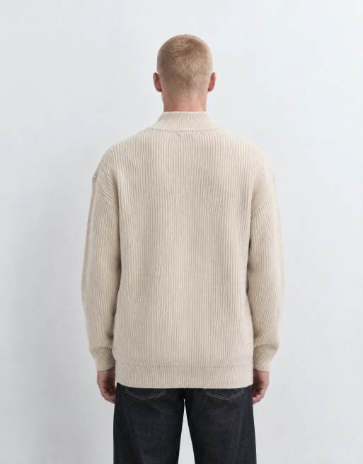 New Look sweter o splocie rybackim z krótkim zamkiem, kremowy, 9 z 10