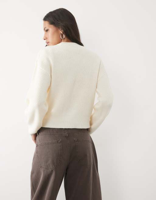 New Look sweter z przeszyciami w kolorze kremowym, 4 z 4
