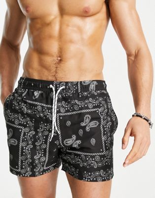 New Look swim shorts with bandana print in black