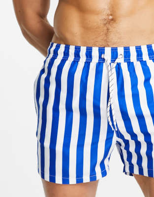 blue and white swim shorts