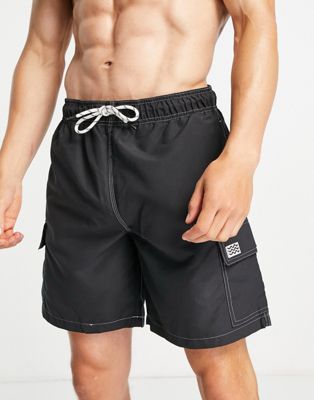 NEW LOOK SWIM SHORTS WITH CONTRAST TOPSTITCH IN BLACK