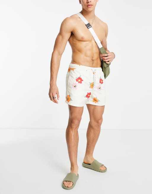 New Look swim shorts with floral print in stone ASOS