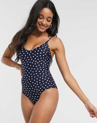 blue polka dot one piece swimsuit