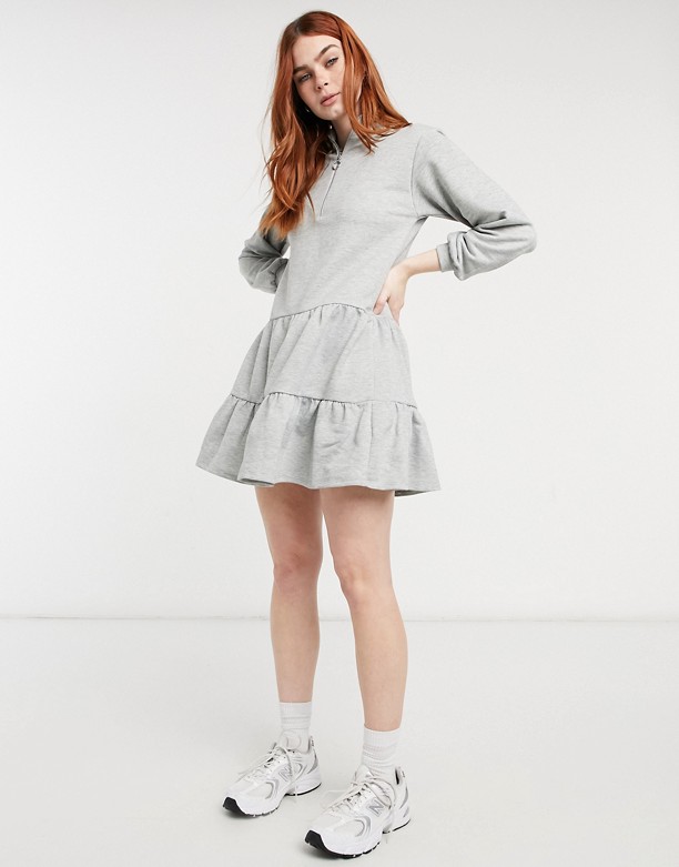  Najwyżej Oceniane New Look – Szara sukienka dresowa mini o warstwowym kroju z suwakiem Szary