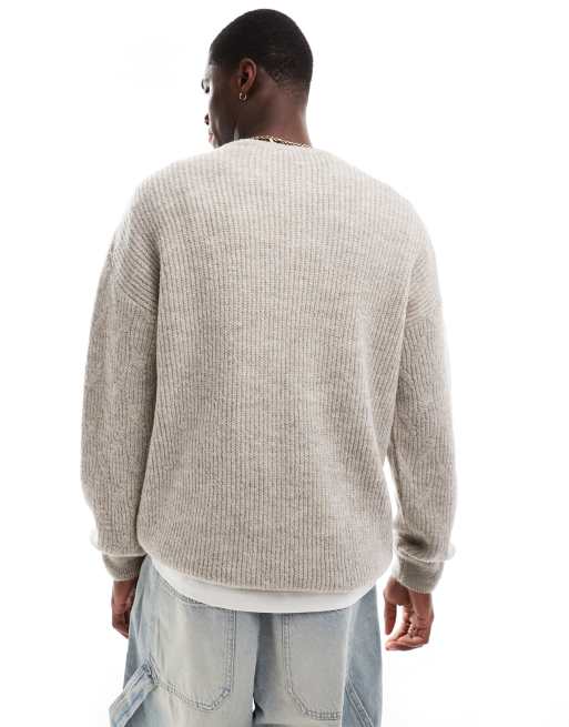 New Look – Szarobeżowy fakturowany sweter z okrągłym dekoltem, 4 z 4