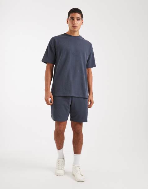 New Look – Szaroniebieski zestaw o waflowej teksturze z T-shirtem oversize i szortami - view 1