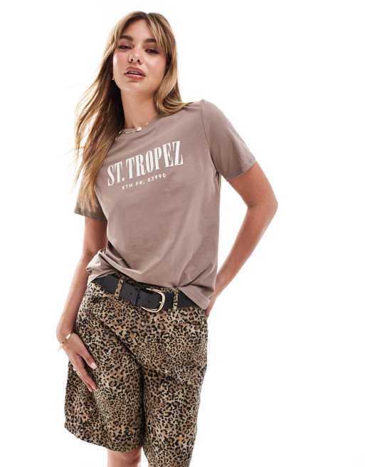 New Look – Szaroróżowy T-shirt z napisem „St Tropez”, 2 z 4