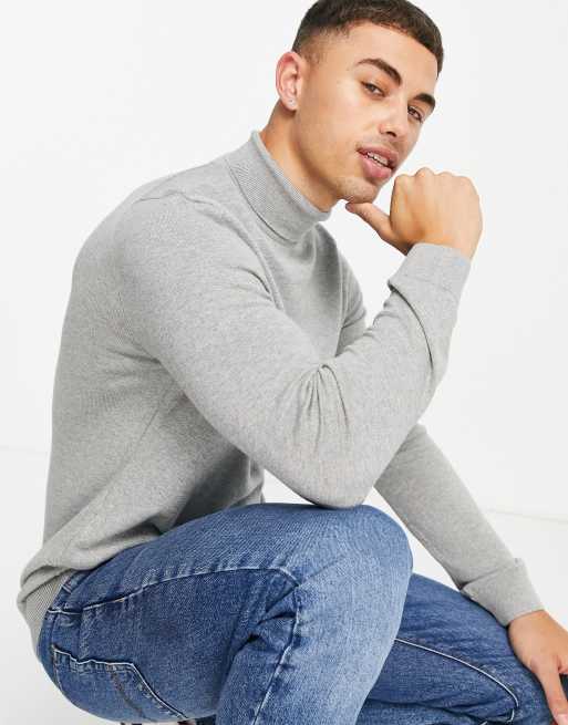 New Look – Szary dzianinowy sweter z odwijanym golfem