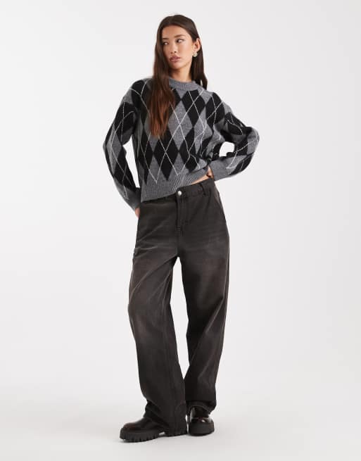 New Look – Szary sweter z okrągłym dekoltem we wzór w romby, 3 z 4