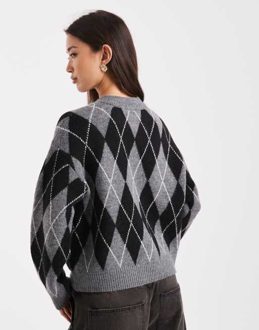 New Look – Szary sweter z okrągłym dekoltem we wzór w romby, 4 z 4