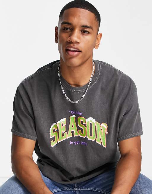 New Look – Szary T-shirt oversize z nadrukiem