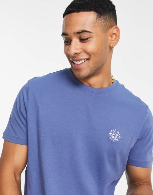 New Look - T-shirt à imprimé soleil brodé - Bleu moyen