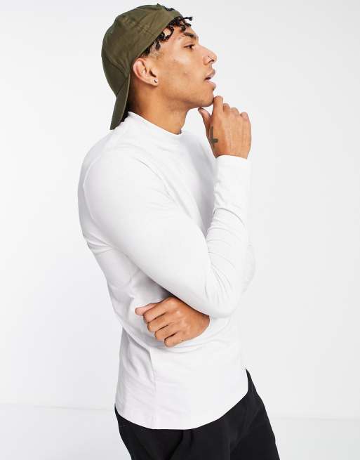 New Look - T-shirt à manches longues et col montant - Blanc cassé