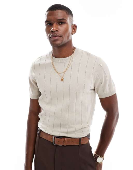 New Look - T-shirt a maniche corte bianco sporco in maglia
