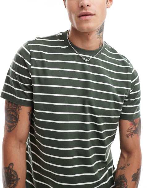 New Look - T-shirt à rayures - Vert et blanc - view 1