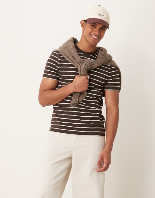 New Look - T-shirt a righe marrone e bianco