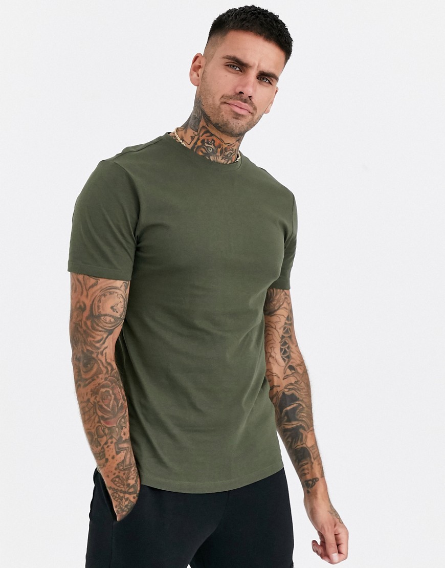 New Look - T-shirt attillata kaki scuro-Verde