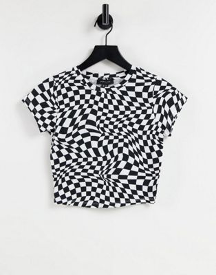 New Look warped checkerboard t-shirt in black pattern - ASOS Price Checker