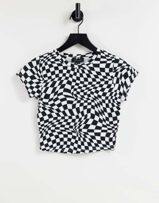 New Look - T-shirt avec motif à damier déformé - Noir à motif