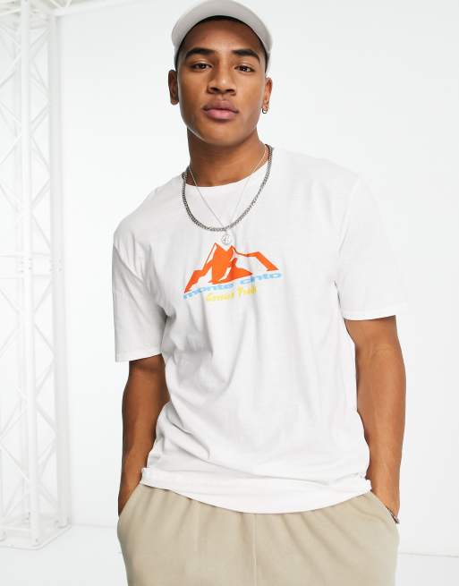 New Look - T-shirt bianca con stampa di montagna