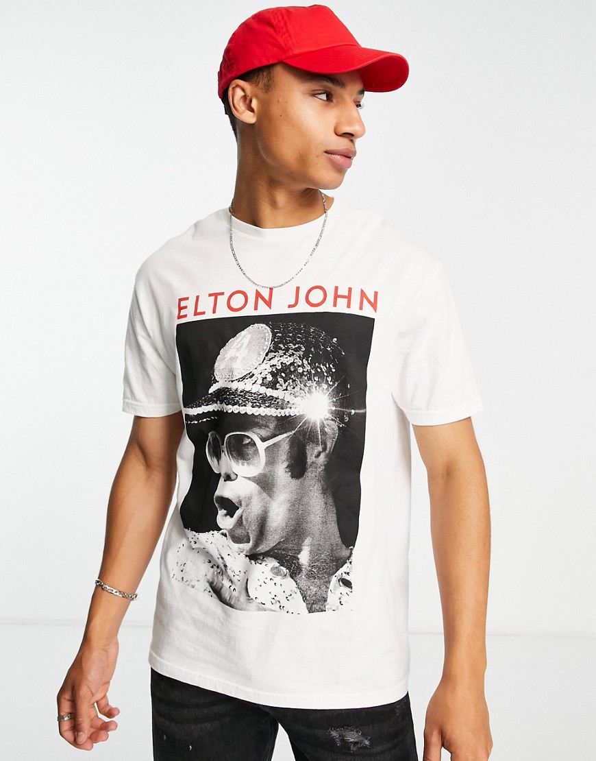 new look - t-shirt bianca con stampa elton john-bianco