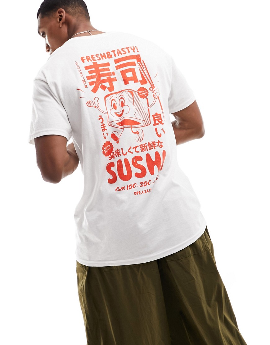 new look - t-shirt bianca con stampa sushi-bianco