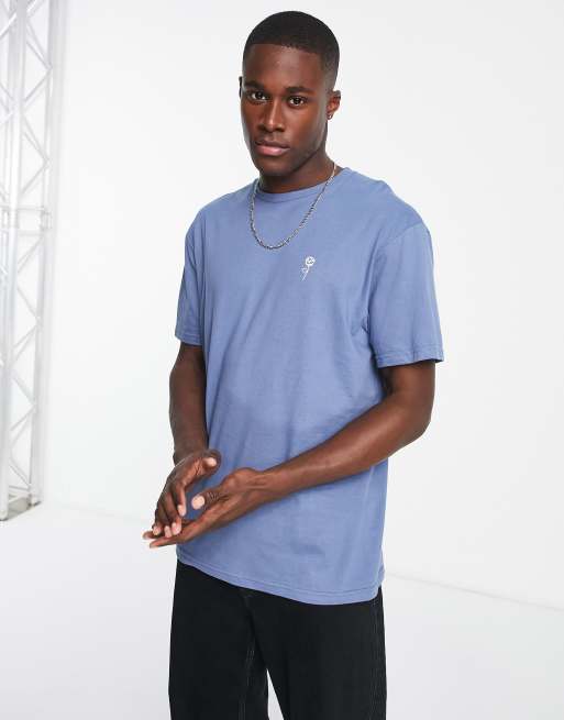 New Look - T-shirt blu scuro con stampa di rosa