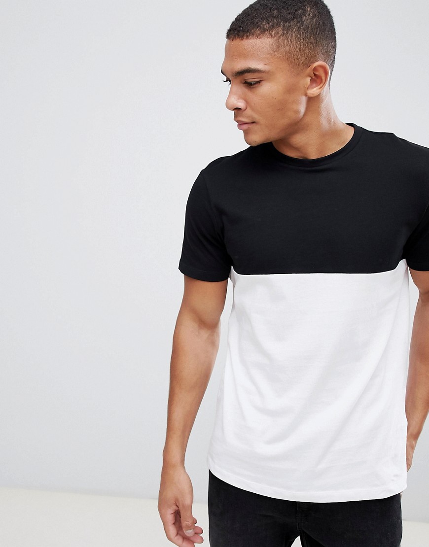 New Look - T-shirt colour block nera e bianca-Nero