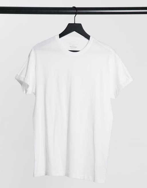 New Look - T-shirt con maniche arrotolate in cotone bianca - WHITE