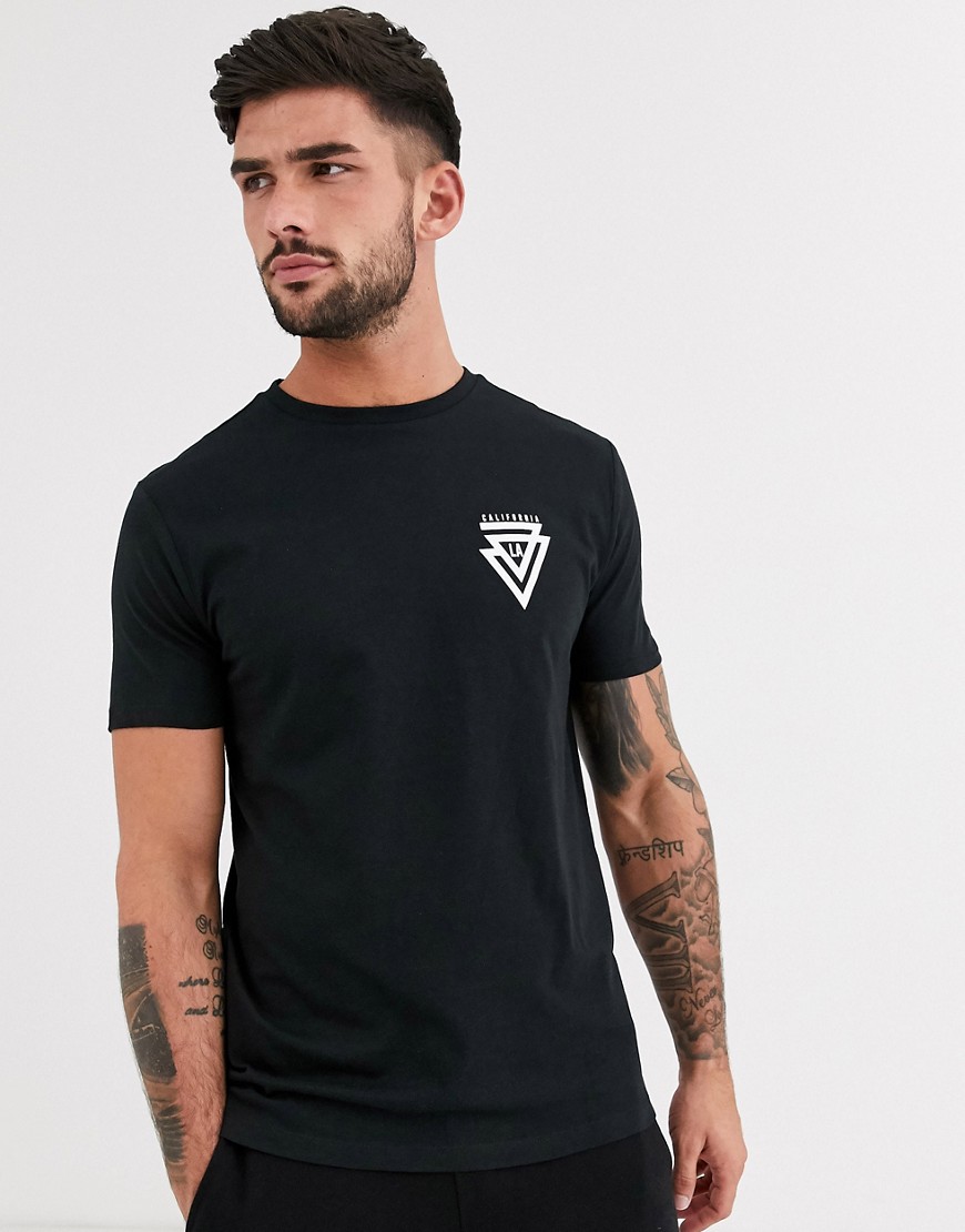 New Look - T-shirt con stampa Cali con triangoli nera-Nero
