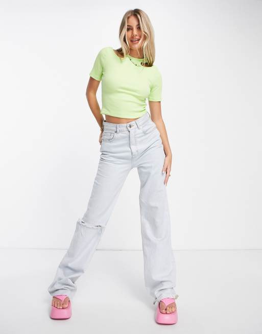 New Look - T-shirt corta verde lime con cut-out asimmetrico, 2 di 4
