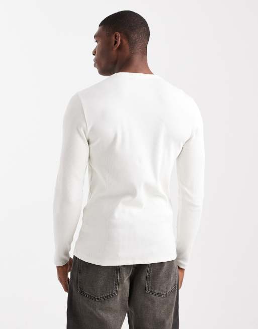 New Look - T-shirt côtelé moulant à manches longues - Blanc cassé, 3 de 5