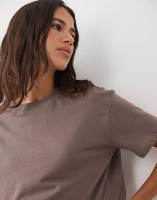 New Look t-shirt coupe carrée marron clair mocha, 3 de 4